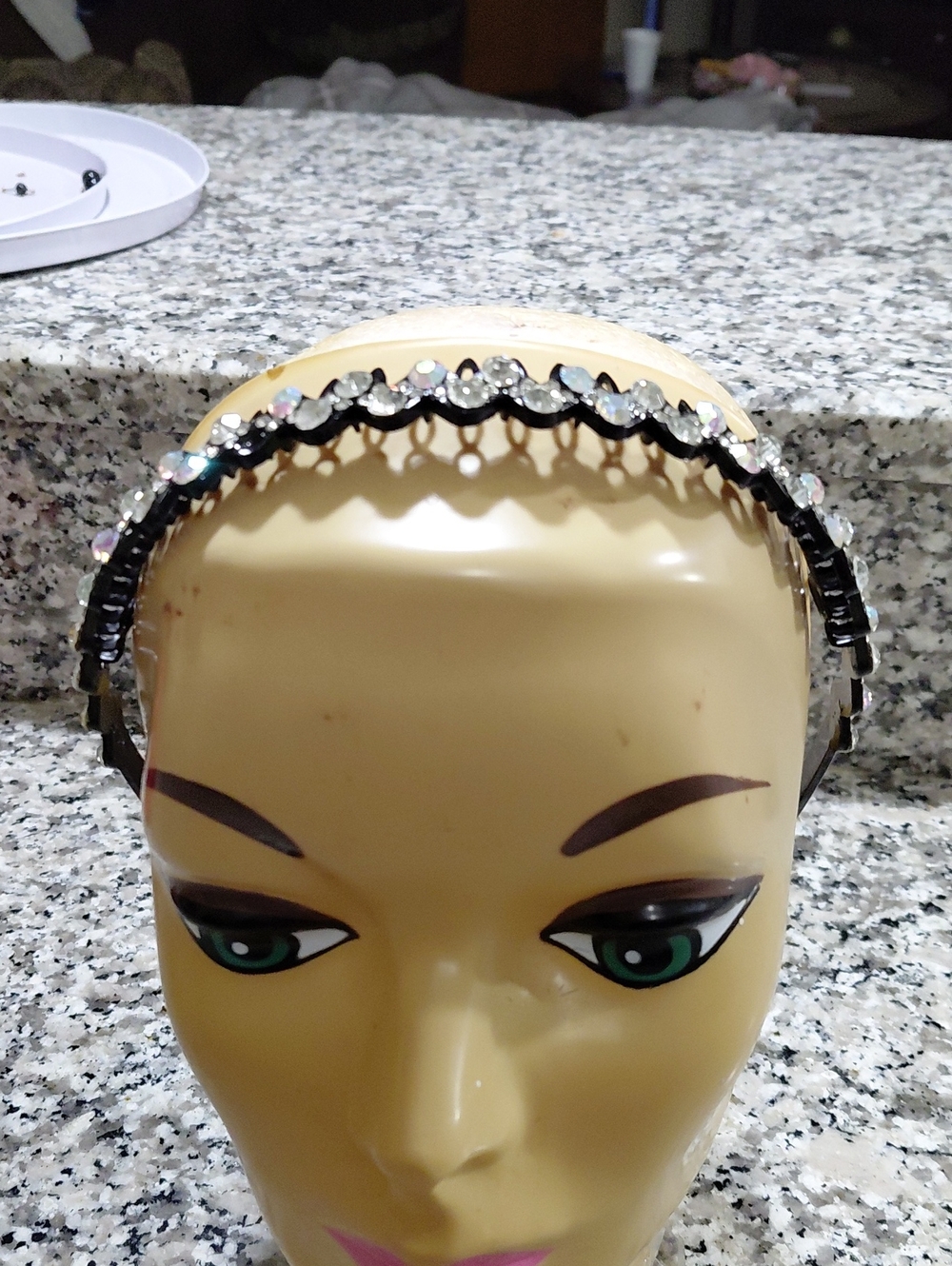 Crystal-Embellished Black Headband with Iridescent Accents